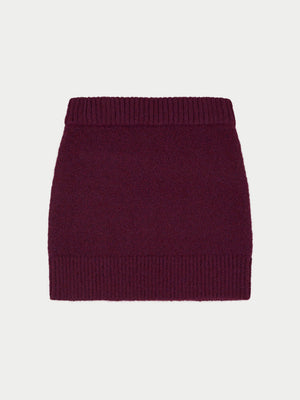 EMBLEM EMBROIDERED KNIT SKIRT - PLUM