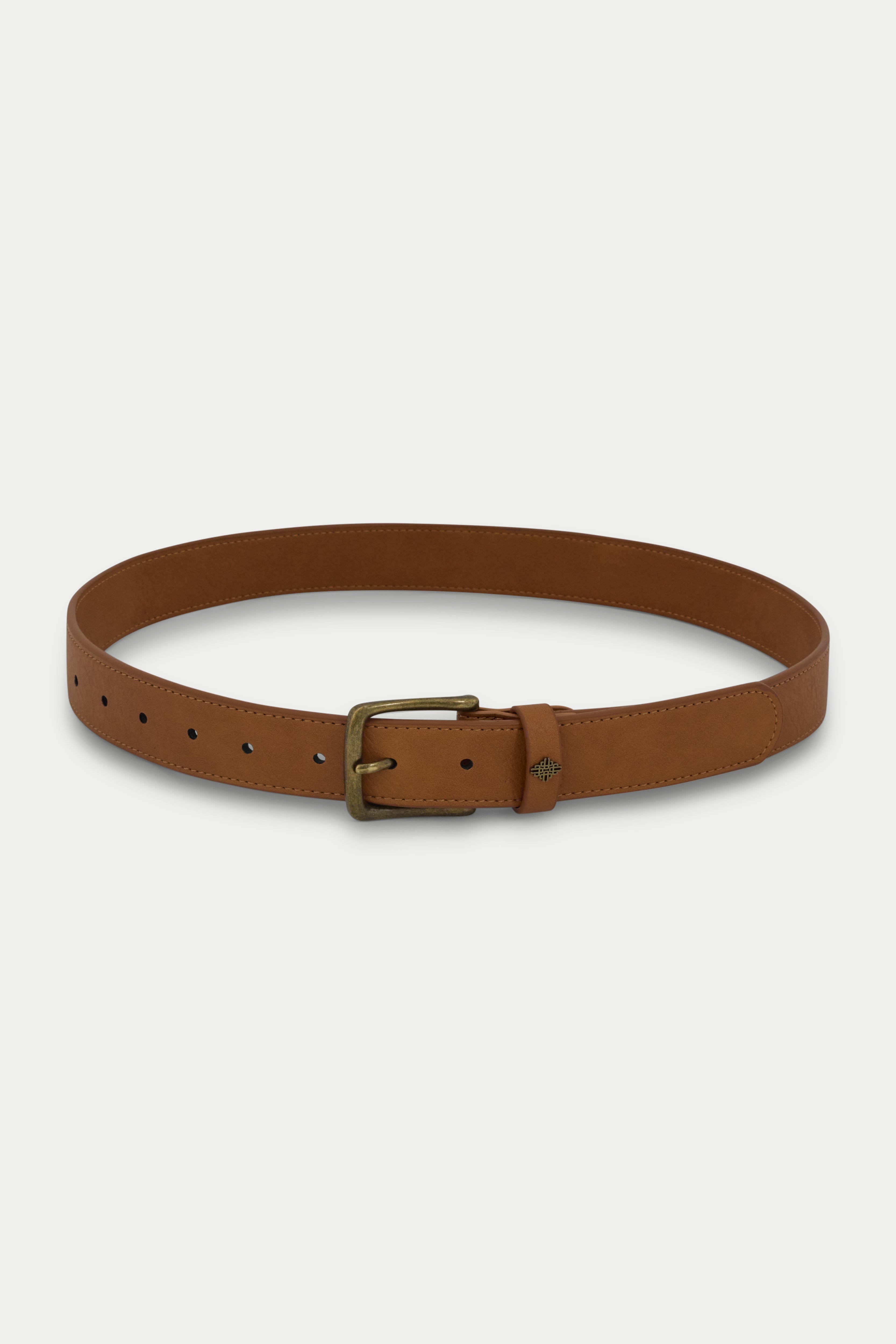 EMBLEM FAUX LEATHER BELT - TAN
