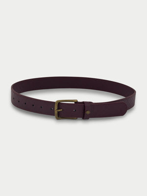 EMBLEM FAUX LEATHER WOVEN BELT - BURGUNDY