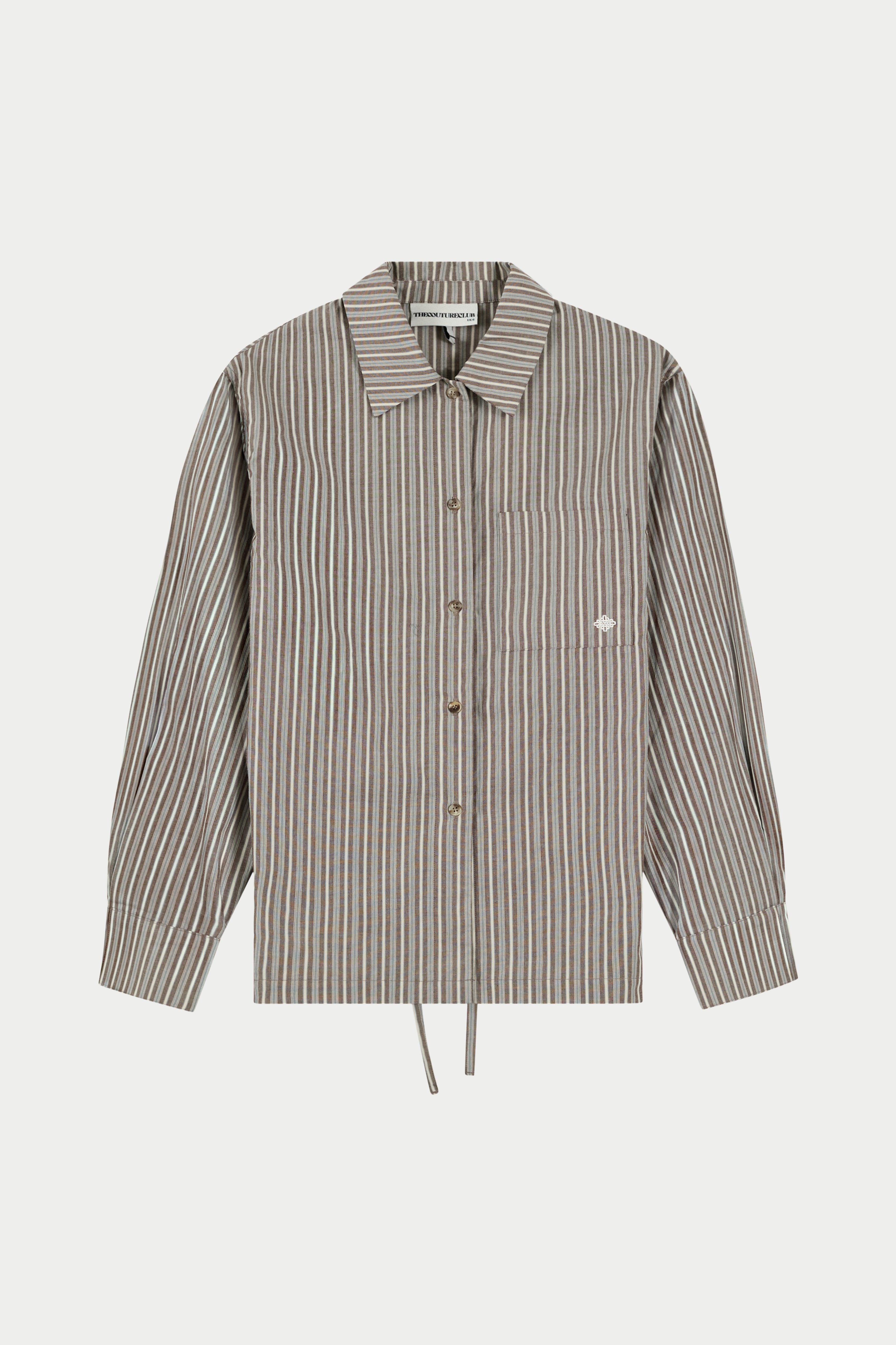 STRIPE TIE BACK EMBLEM SHIRT - KHAKI