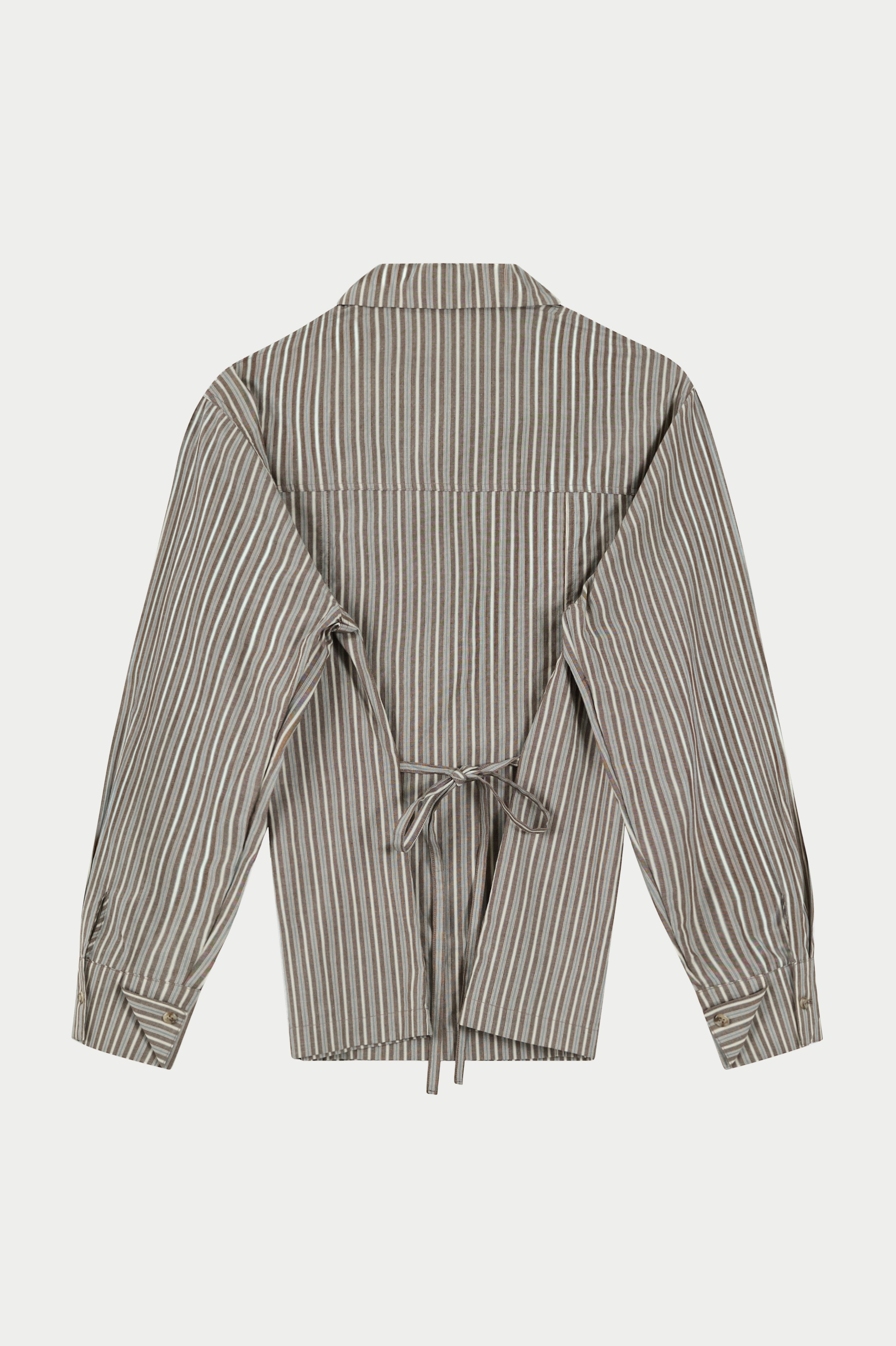 STRIPE TIE BACK EMBLEM SHIRT - KHAKI