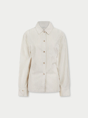STRIPE TIE BACK EMBLEM SHIRT - OFF WHITE