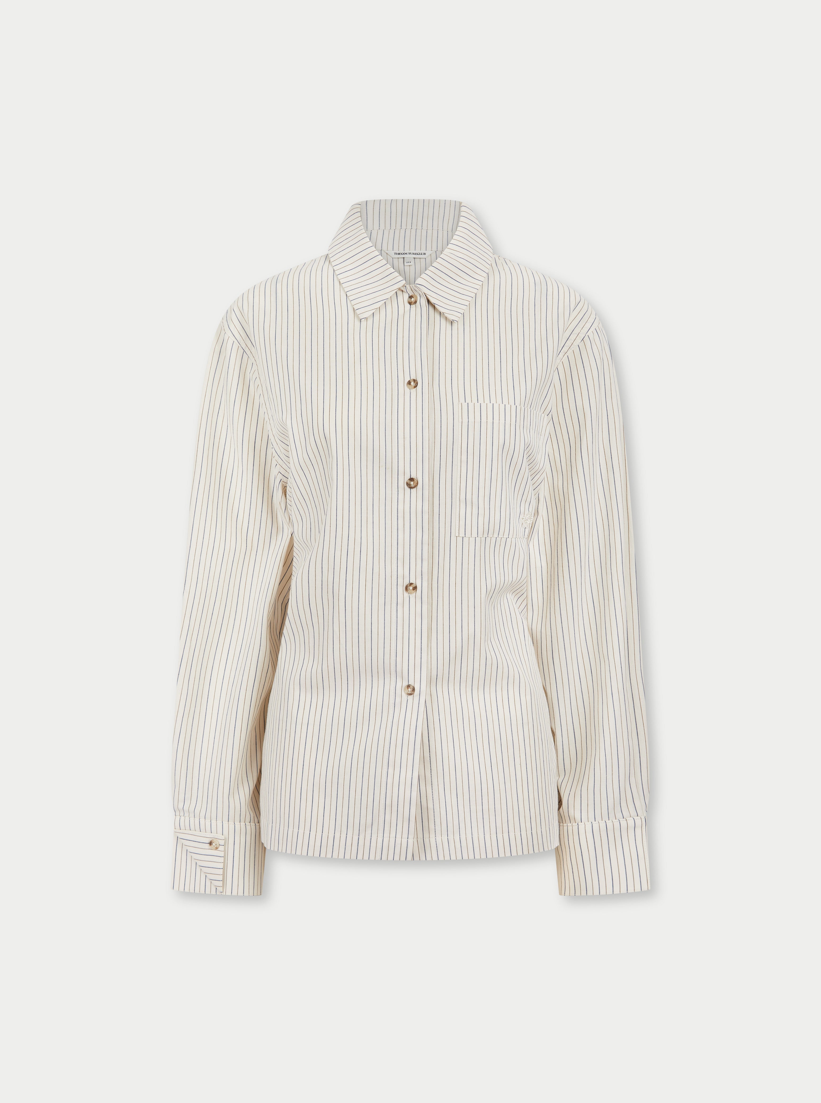 STRIPE TIE BACK EMBLEM SHIRT - OFF WHITE
