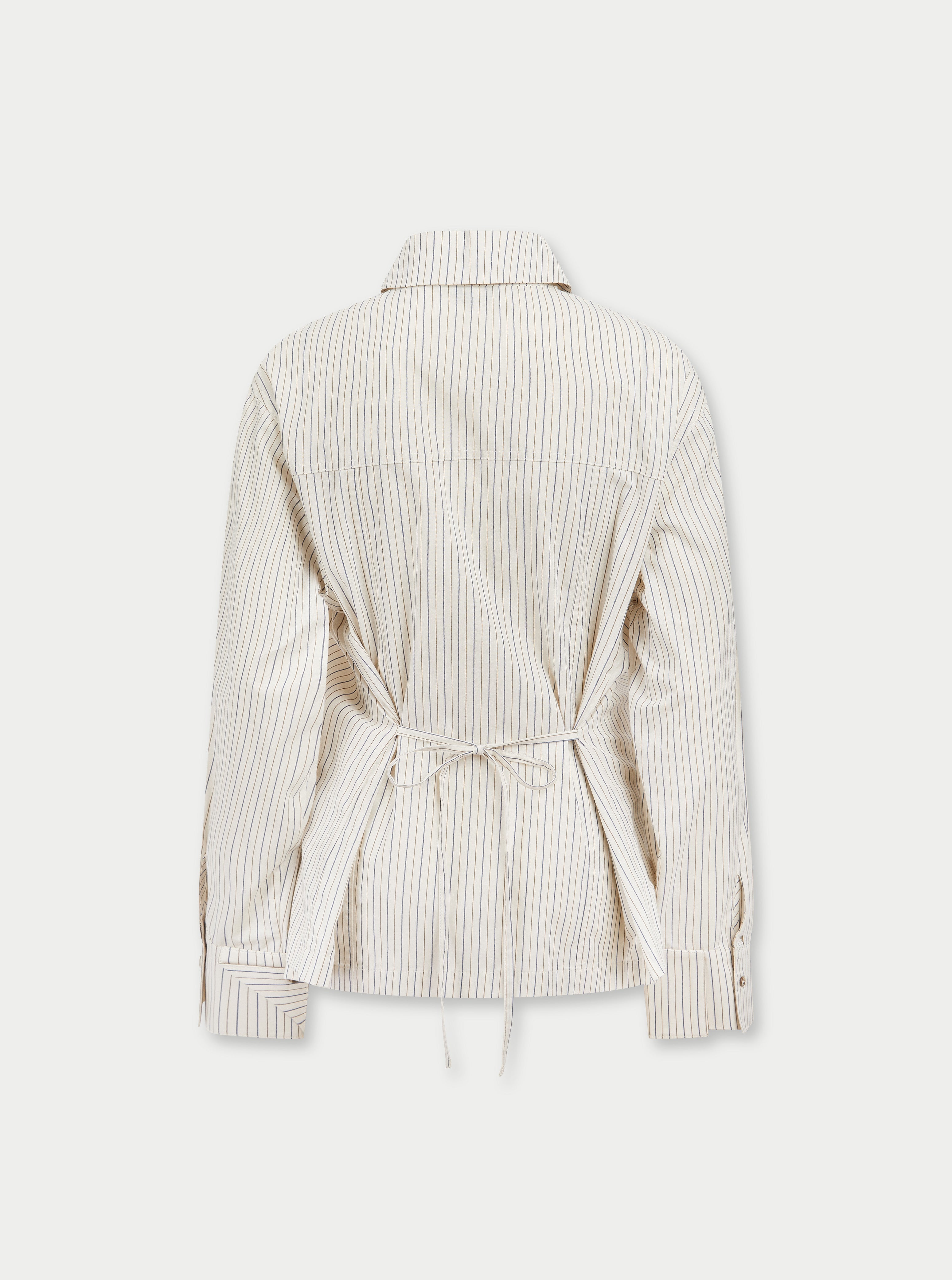 STRIPE TIE BACK EMBLEM SHIRT - OFF WHITE