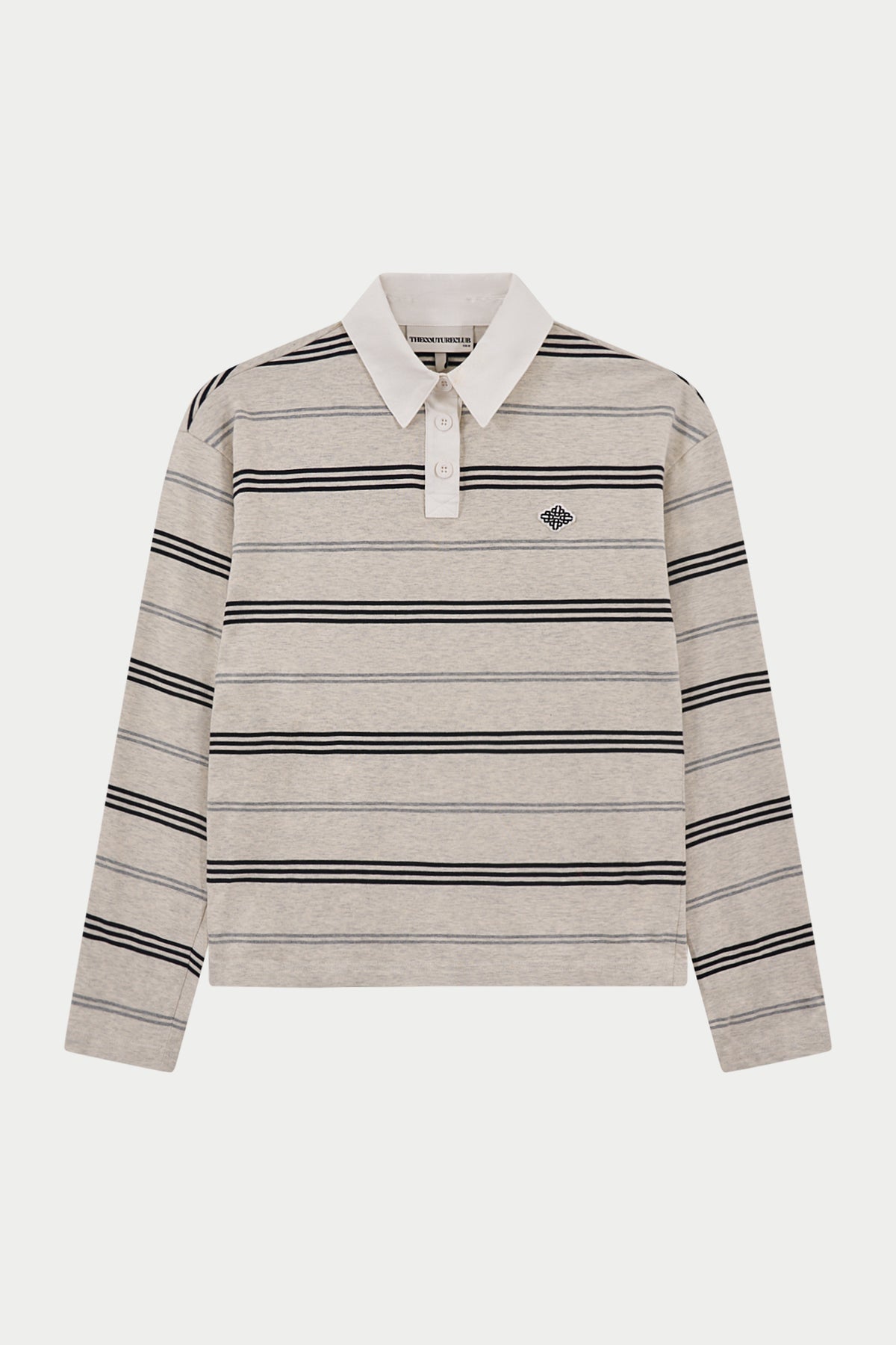STRIPED LONG SLEEVE POLO TEE - GREY MARL