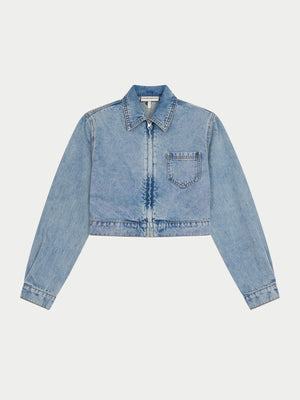 BOXY DENIM JACKET - MID BLUE WASH