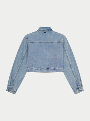 BOXY DENIM JACKET - MID BLUE WASH
