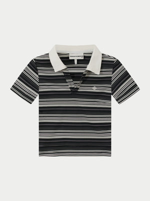STRIPE SHORT SLEEVE POLO TOP - BLACK
