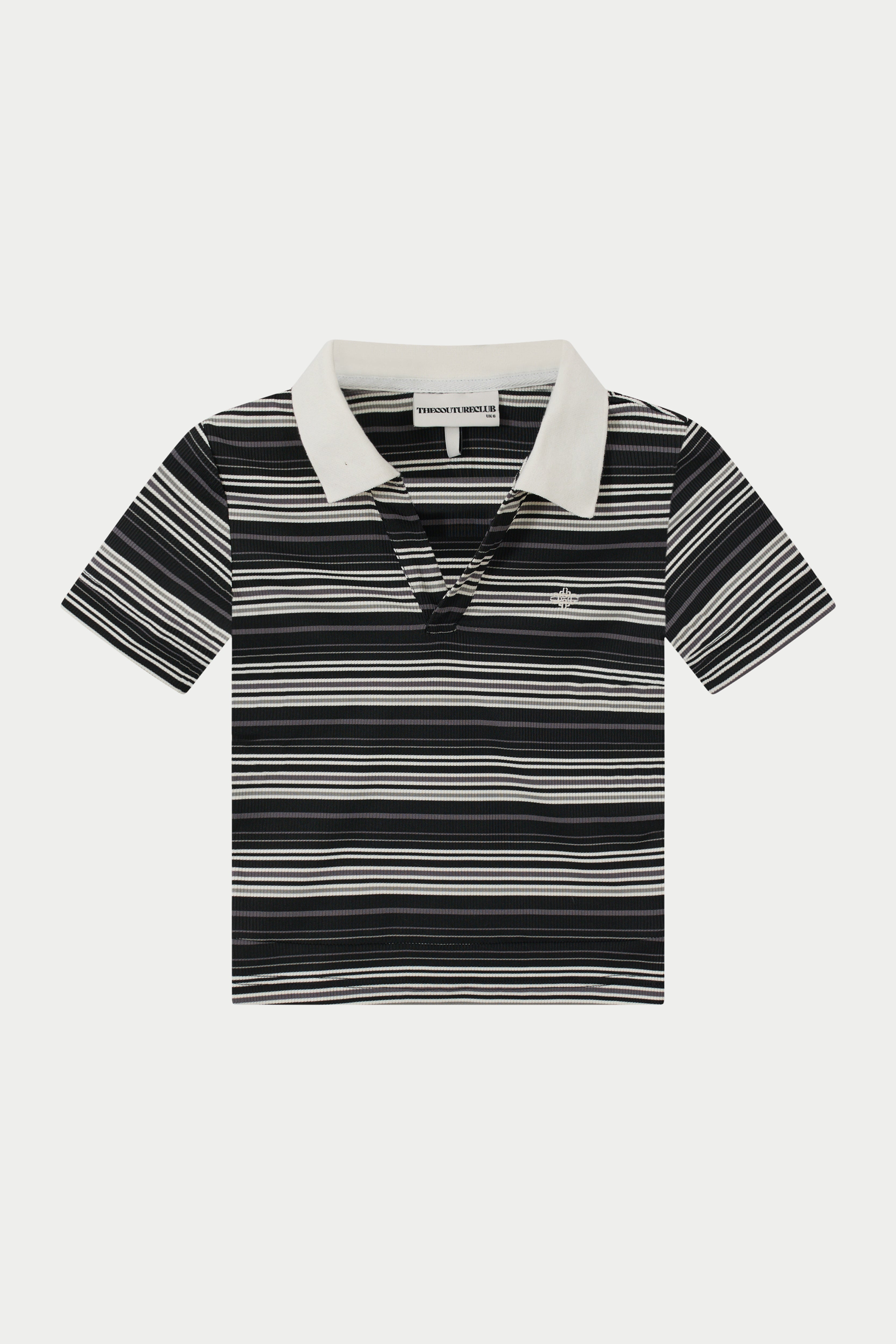 STRIPE SHORT SLEEVE POLO TOP - BLACK