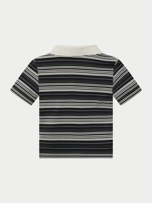 STRIPE SHORT SLEEVE POLO TOP - BLACK