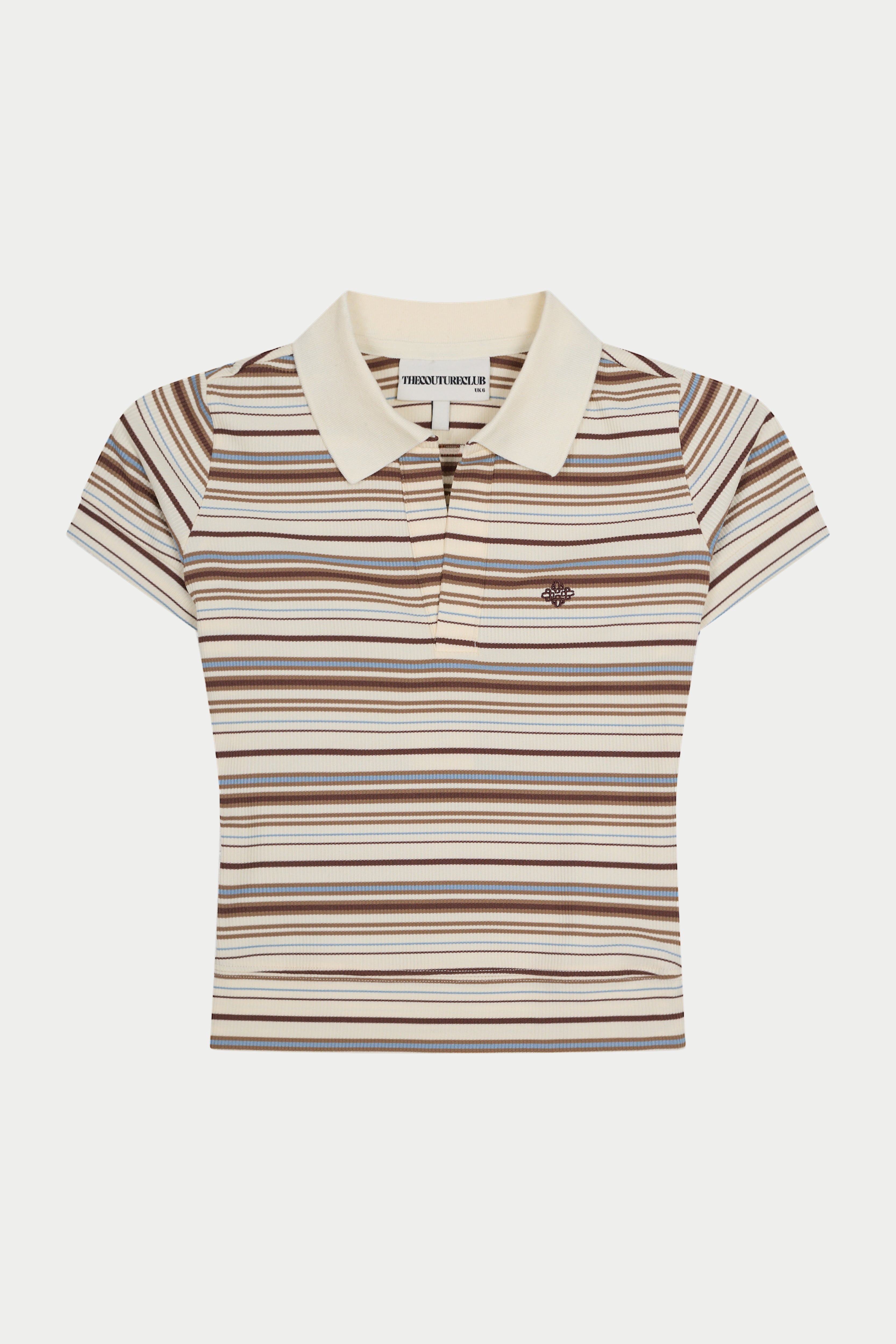 STRIPE SHORT SLEEVE POLO TOP - BEIGE
