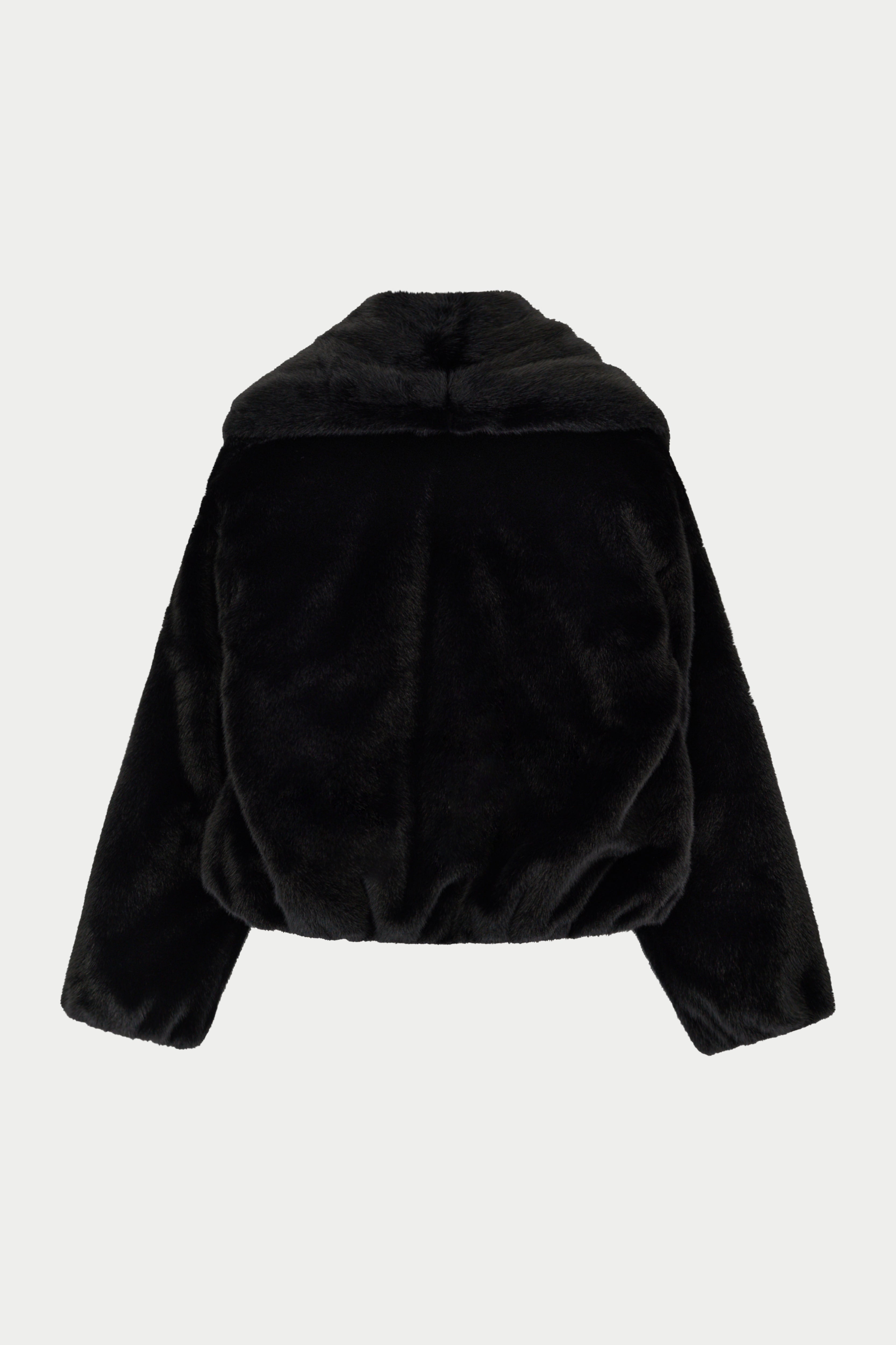 OVERSIZED COLLAR FAUX FUR PUFFER COAT - BLACK
