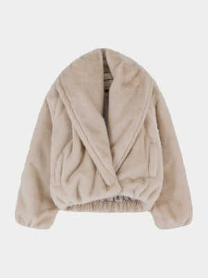 OVERSIZED COLLAR FAUX FUR PUFFER COAT - CREAM