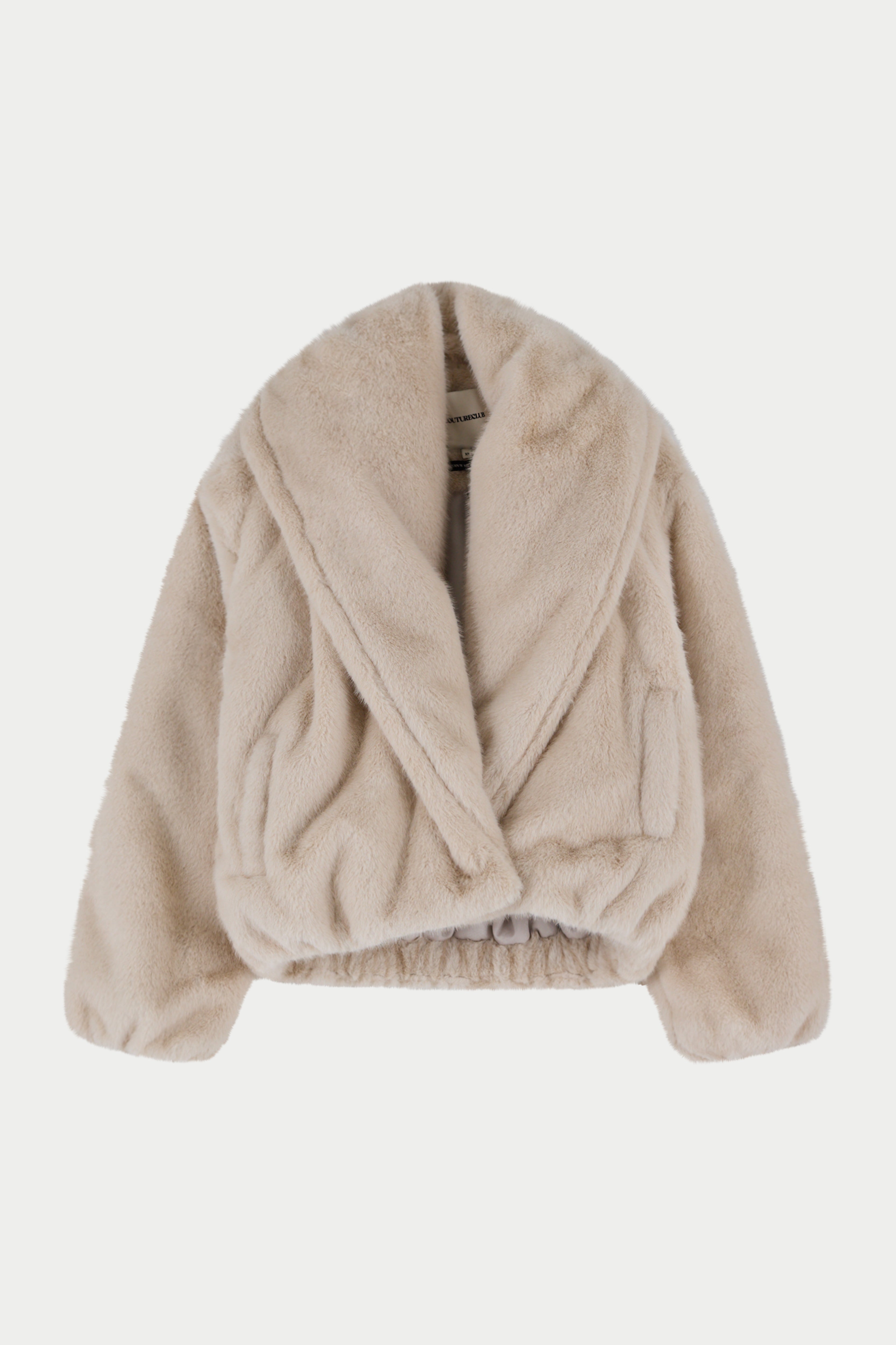 OVERSIZED COLLAR FAUX FUR PUFFER COAT - CREAM