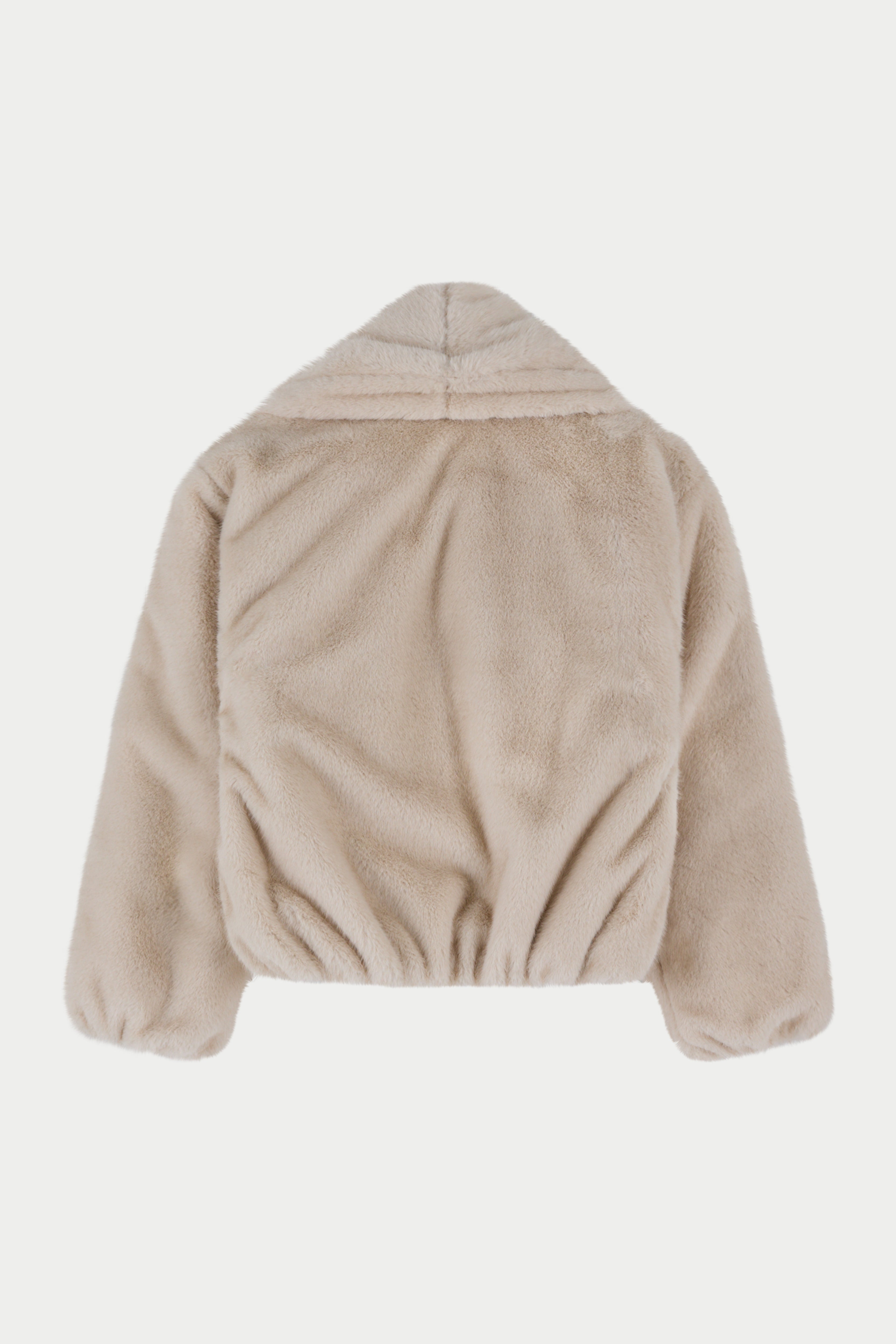 OVERSIZED COLLAR FAUX FUR PUFFER COAT - CREAM