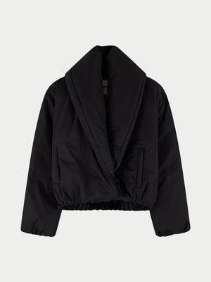 OVERSIZED COLLAR NYLON PUFFER COAT - BLACK