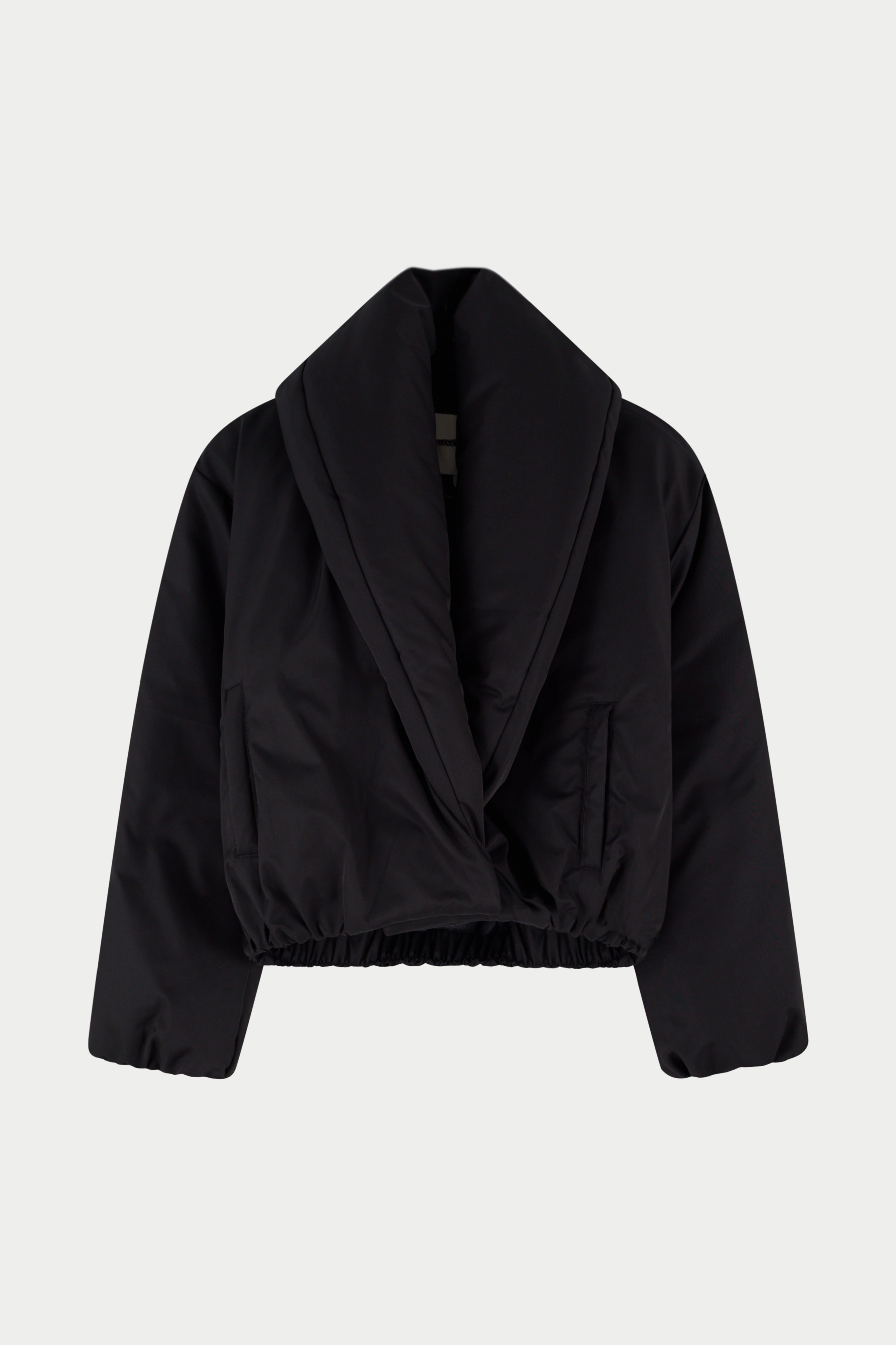 OVERSIZED COLLAR NYLON PUFFER COAT - BLACK