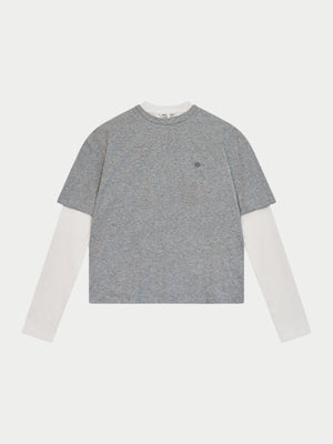 DOUBLE LAYER LONG SLEEVE T-SHIRT - GREY MARL