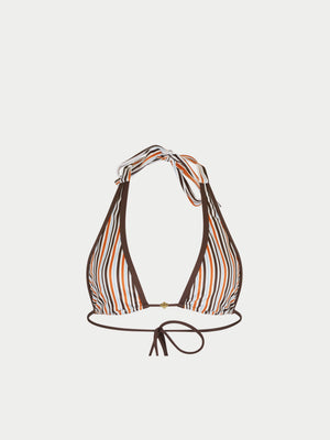 STRIPE TRIANGLE BIKINI TOP - CHOCOLATE