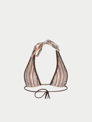 STRIPE TRIANGLE BIKINI TOP - CHOCOLATE