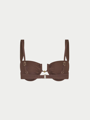 RUCHED CUP BIKINI TOP - CHOCOLATE