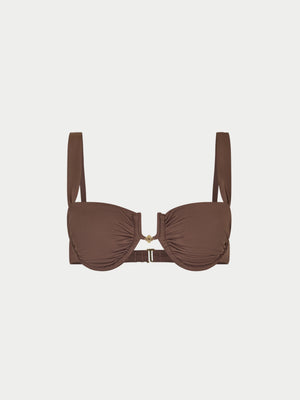RUCHED CUP BIKINI TOP - CHOCOLATE