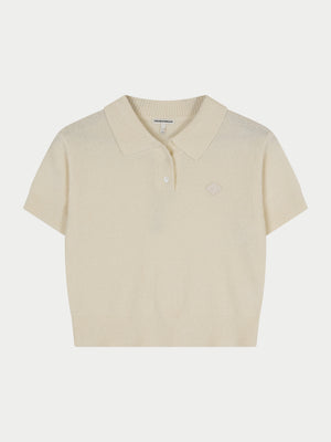 TOWELLING OPEN COLLAR T-SHIRT - WHITE