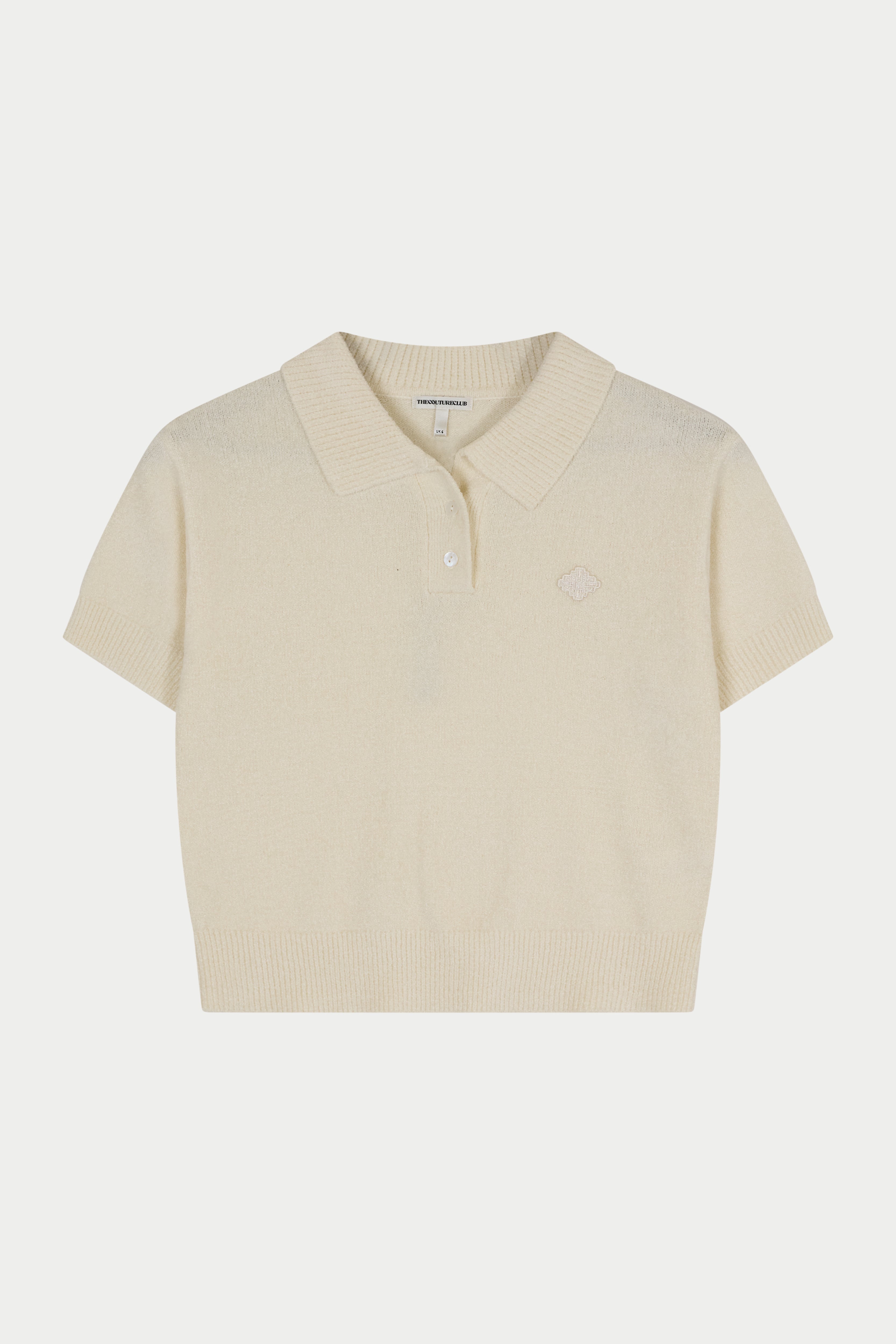 TOWELLING OPEN COLLAR T-SHIRT - WHITE