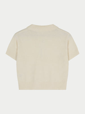 TOWELLING OPEN COLLAR T-SHIRT - WHITE