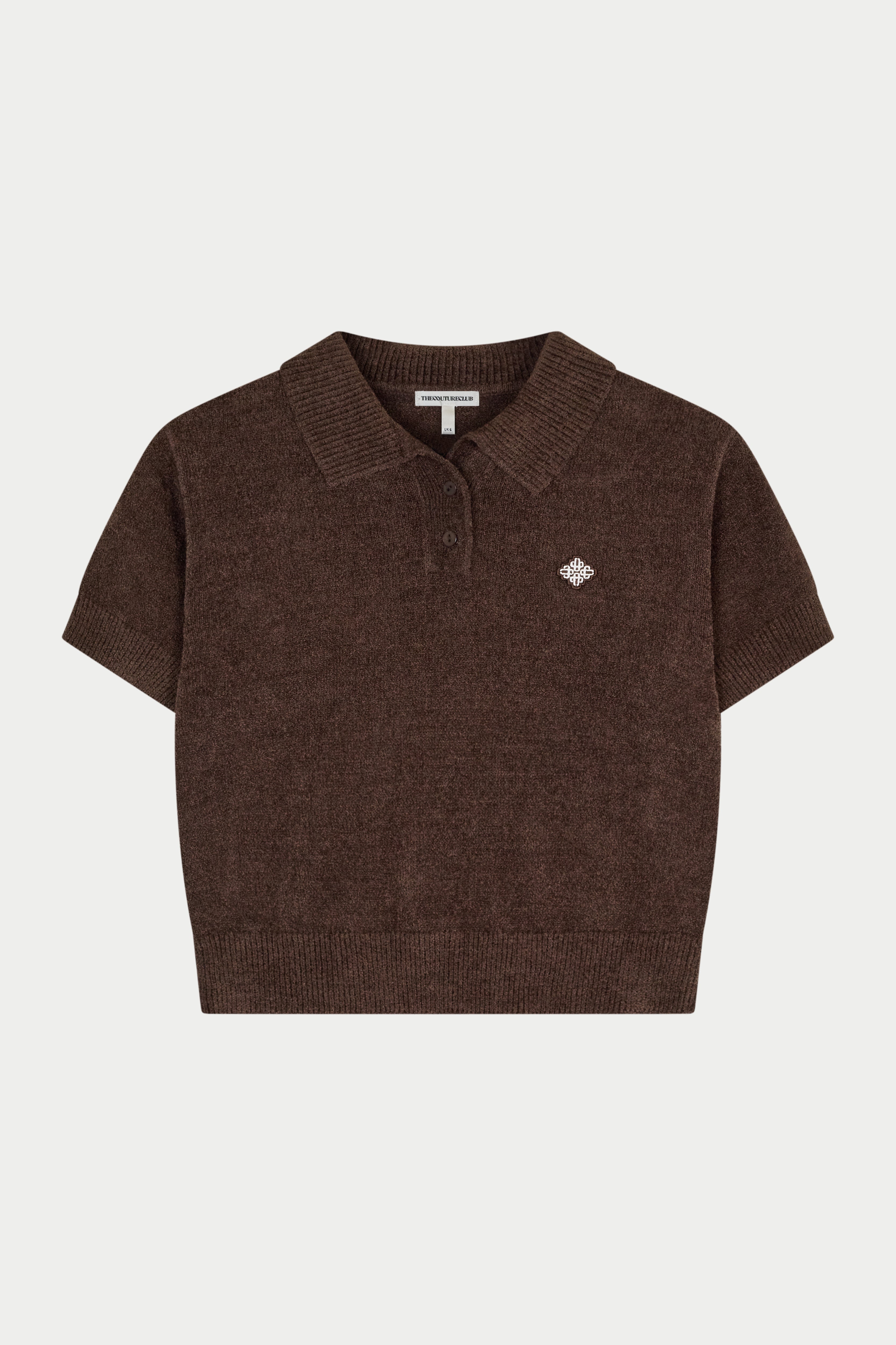 TOWELLING OPEN COLLAR T-SHIRT - CHOCOLATE