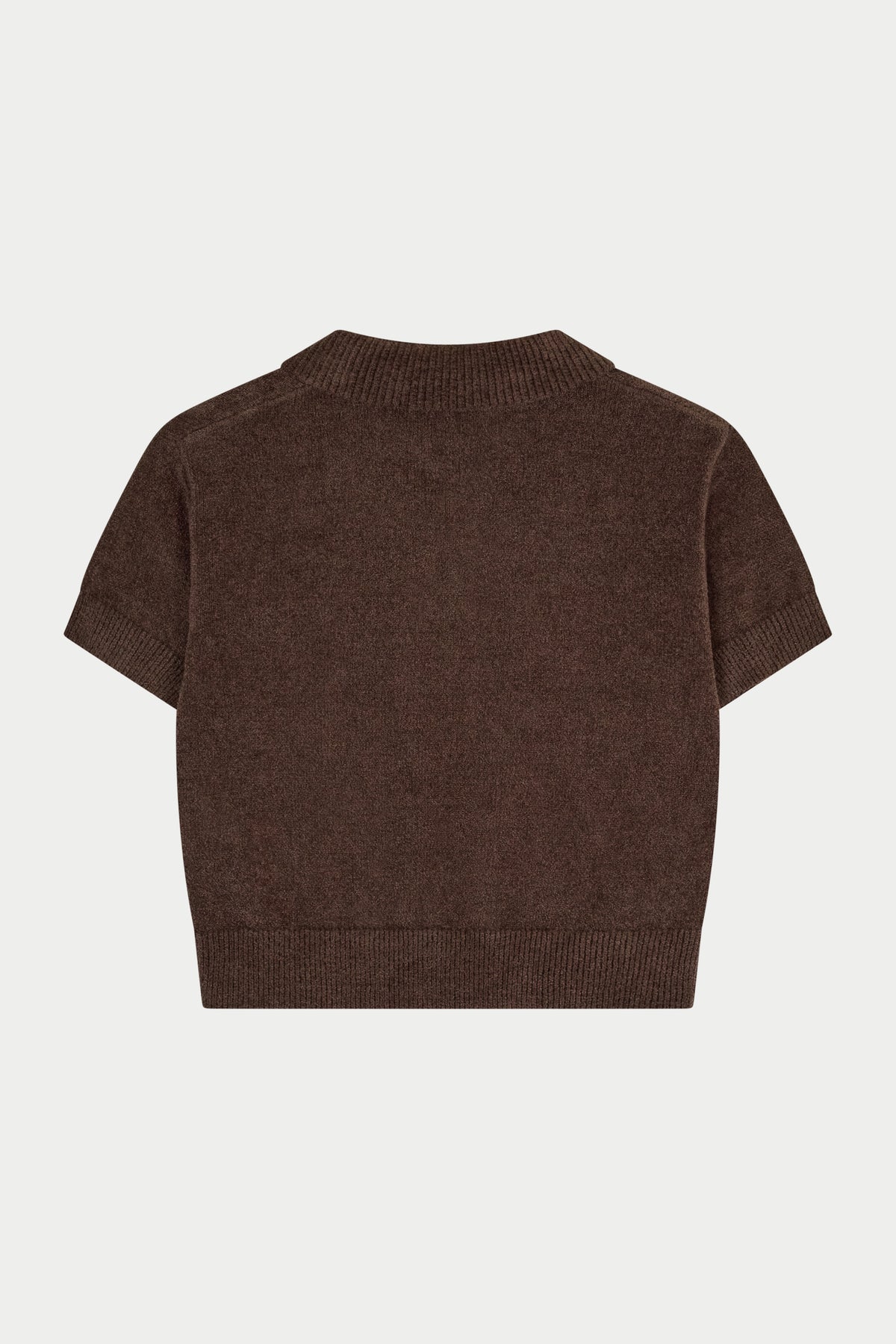 TOWELLING OPEN COLLAR T-SHIRT - CHOCOLATE