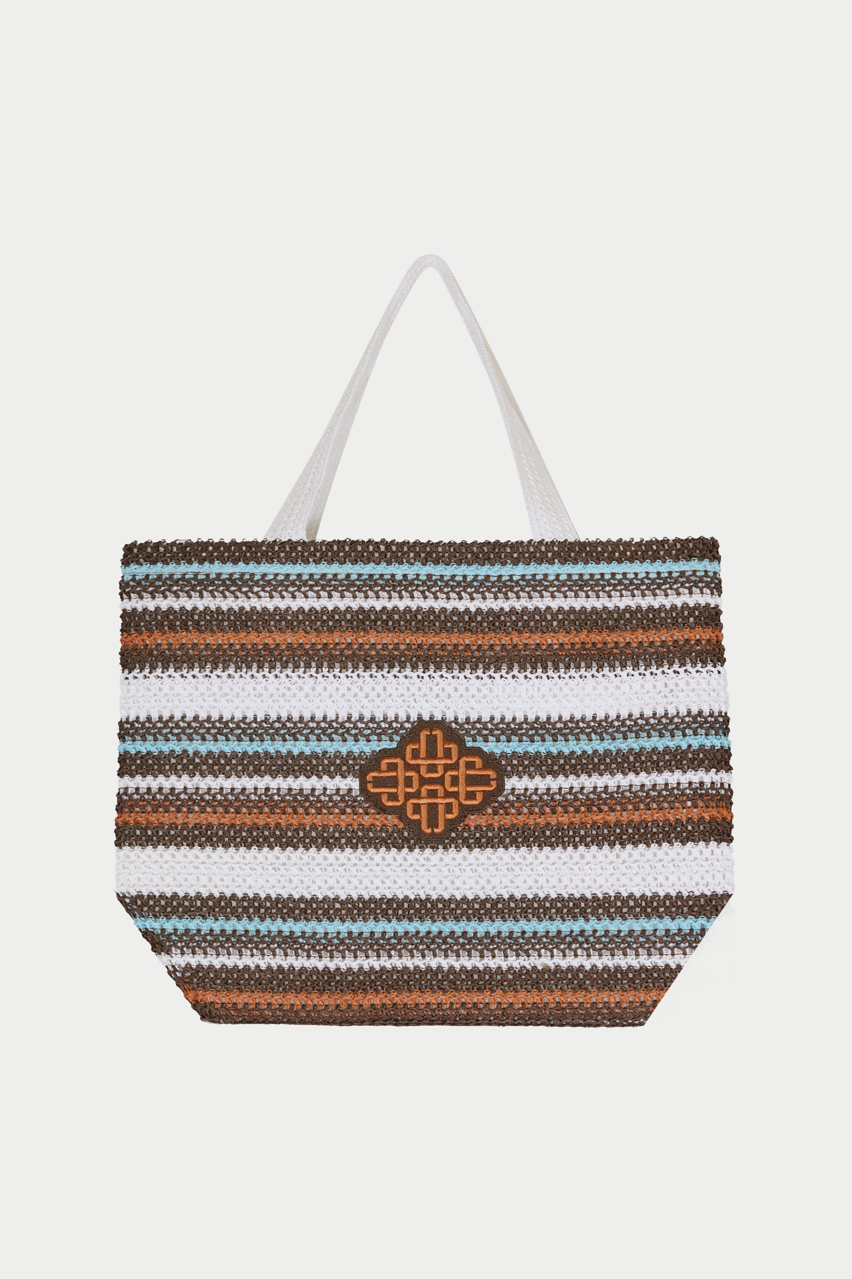 STRIPE EMBLEM BEACH BAG - CHOCOLATE
