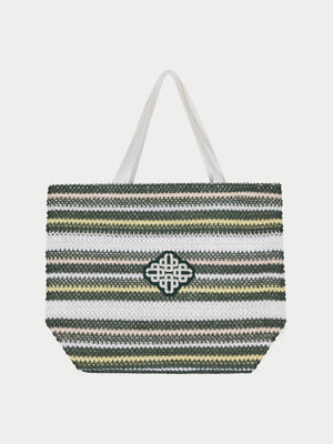 STRIPE EMBLEM BEACH BAG - GREEN