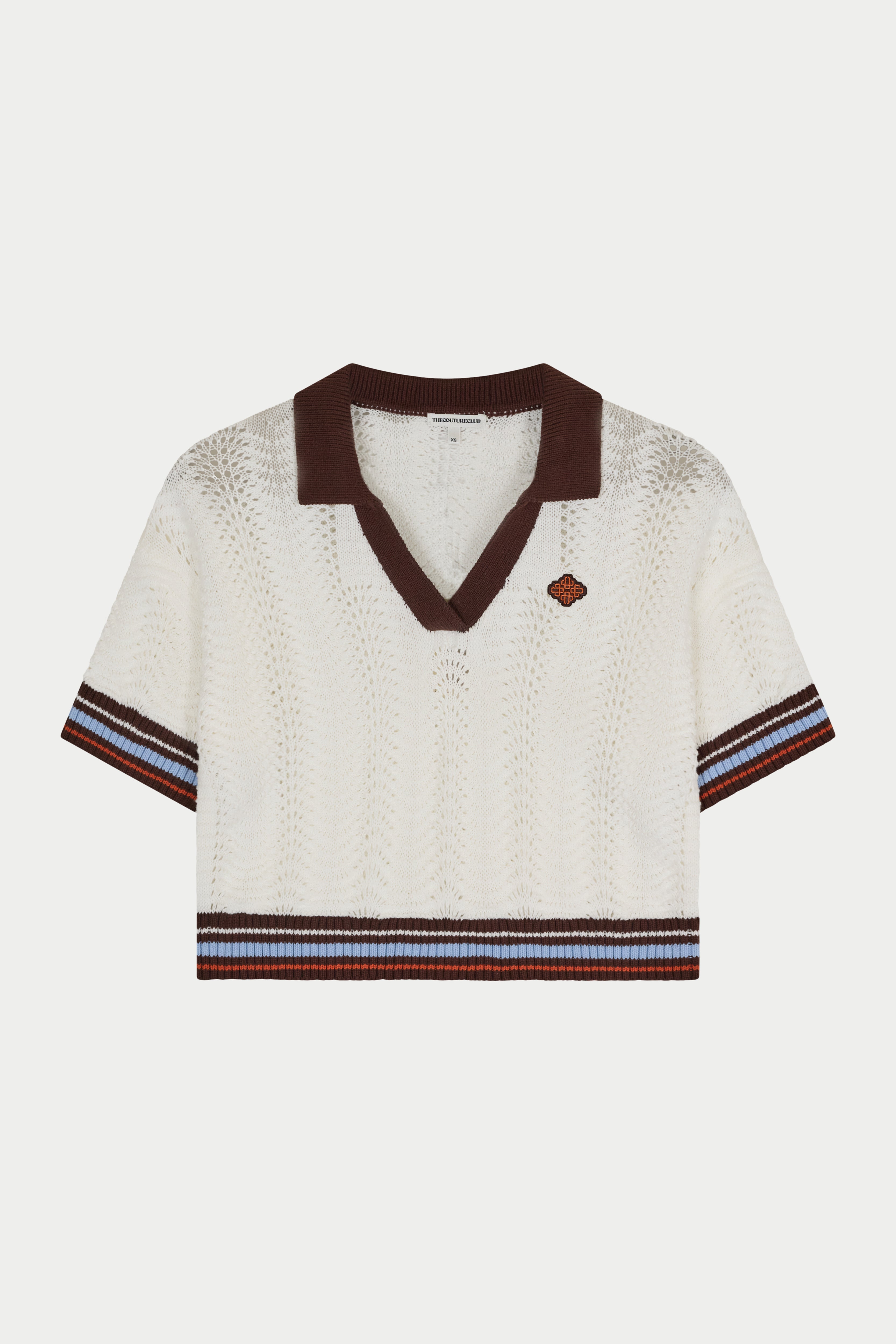 OPEN COLLAR CROCHET CROP SHIRT - CHOCOLATE