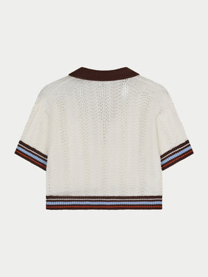 OPEN COLLAR CROCHET CROP SHIRT - CHOCOLATE