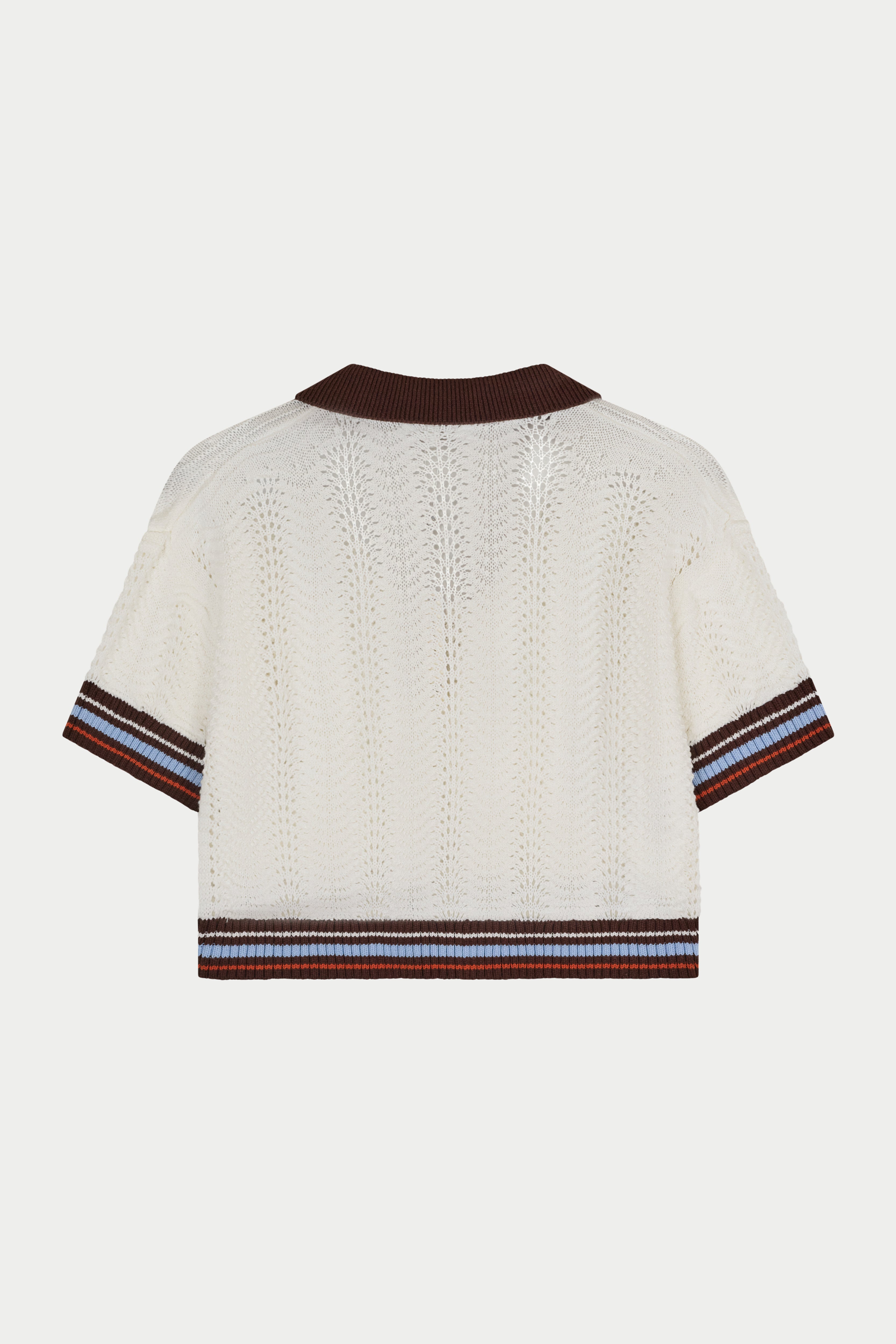 OPEN COLLAR CROCHET CROP SHIRT - CHOCOLATE