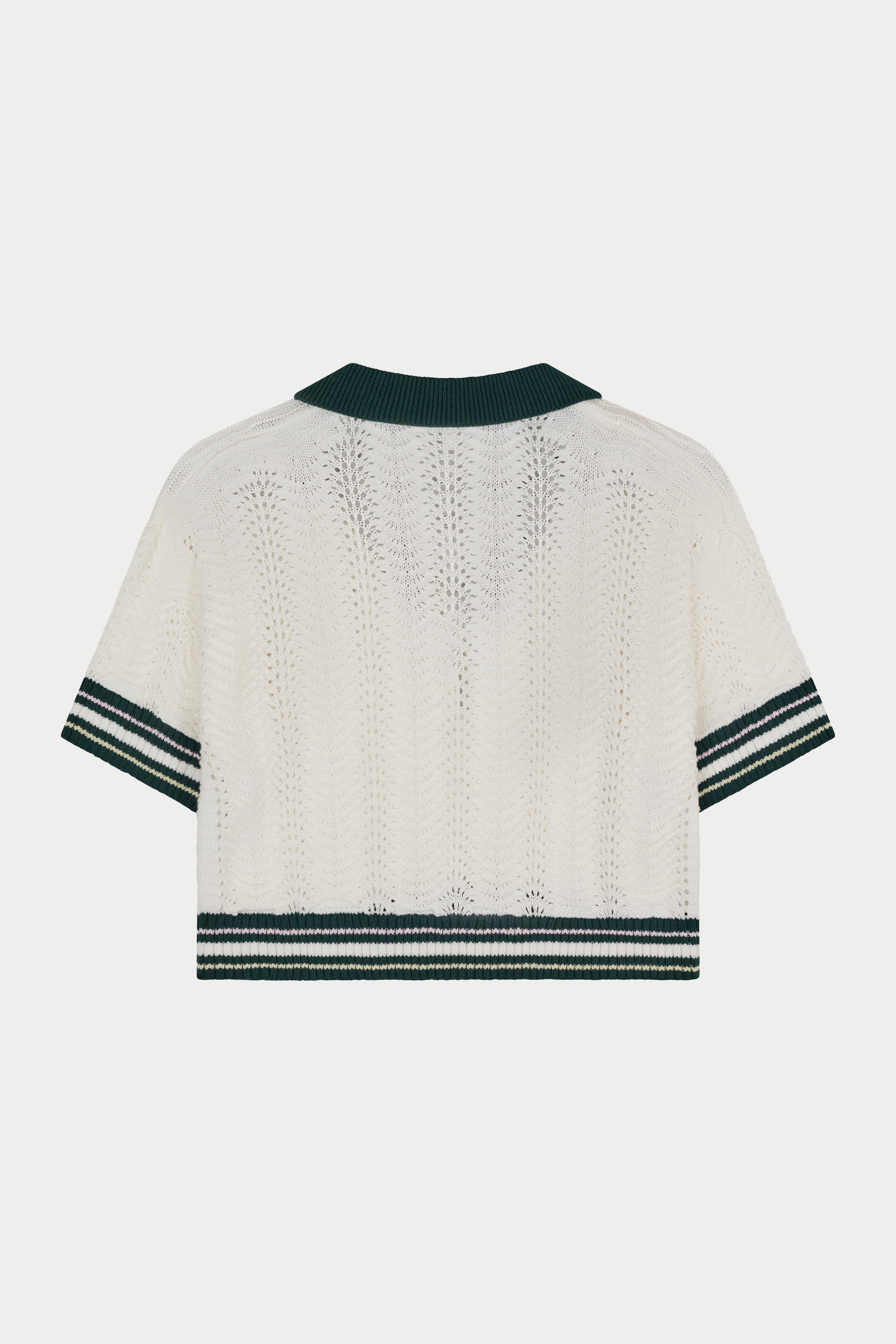 OPEN COLLAR CROCHET CROP SHIRT - FOREST GREEN