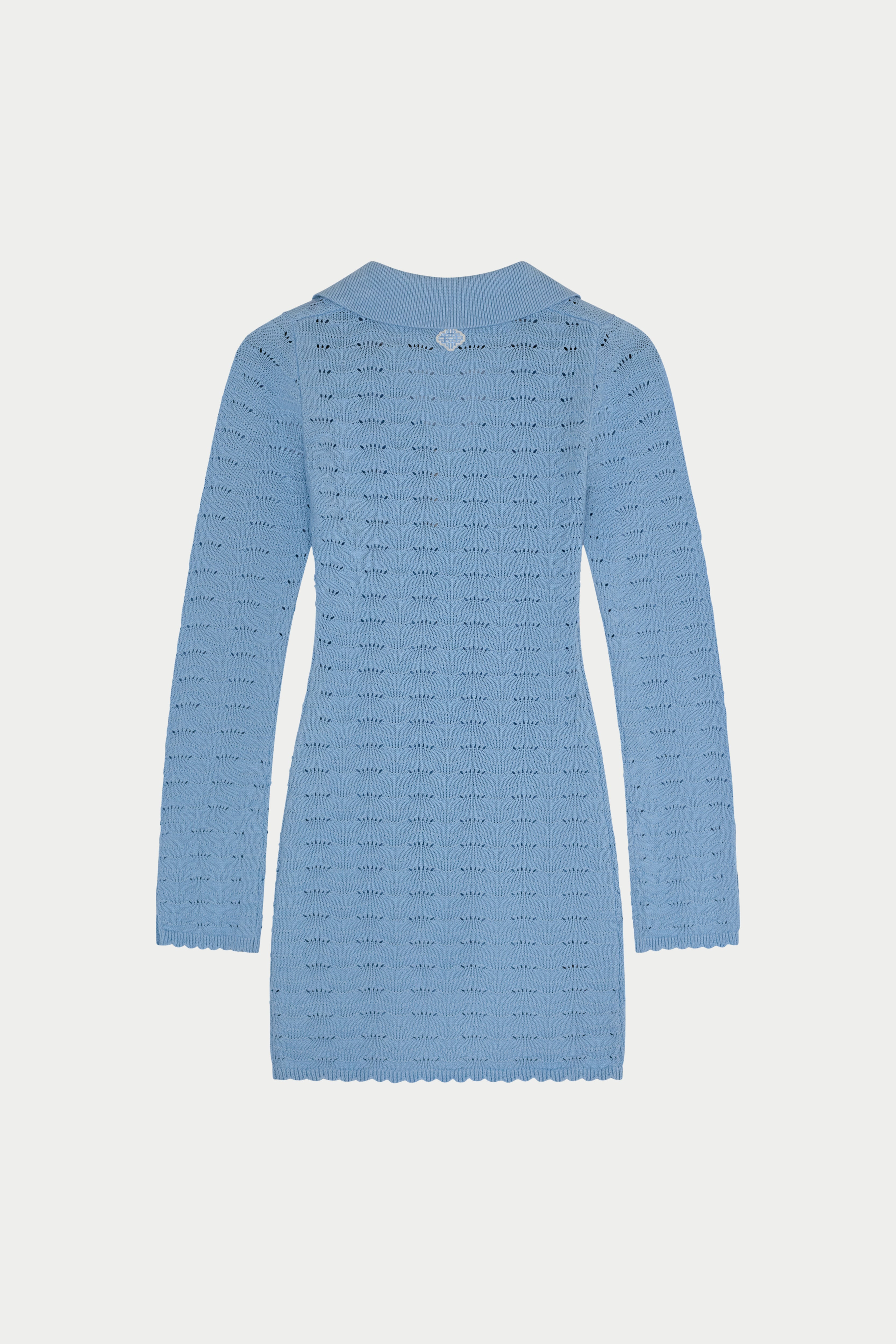 OPEN COLLAR CROCHET KNIT MINI DRESS - POWDER BLUE