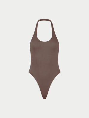 SCOOP NECK BODYSUIT - BROWN