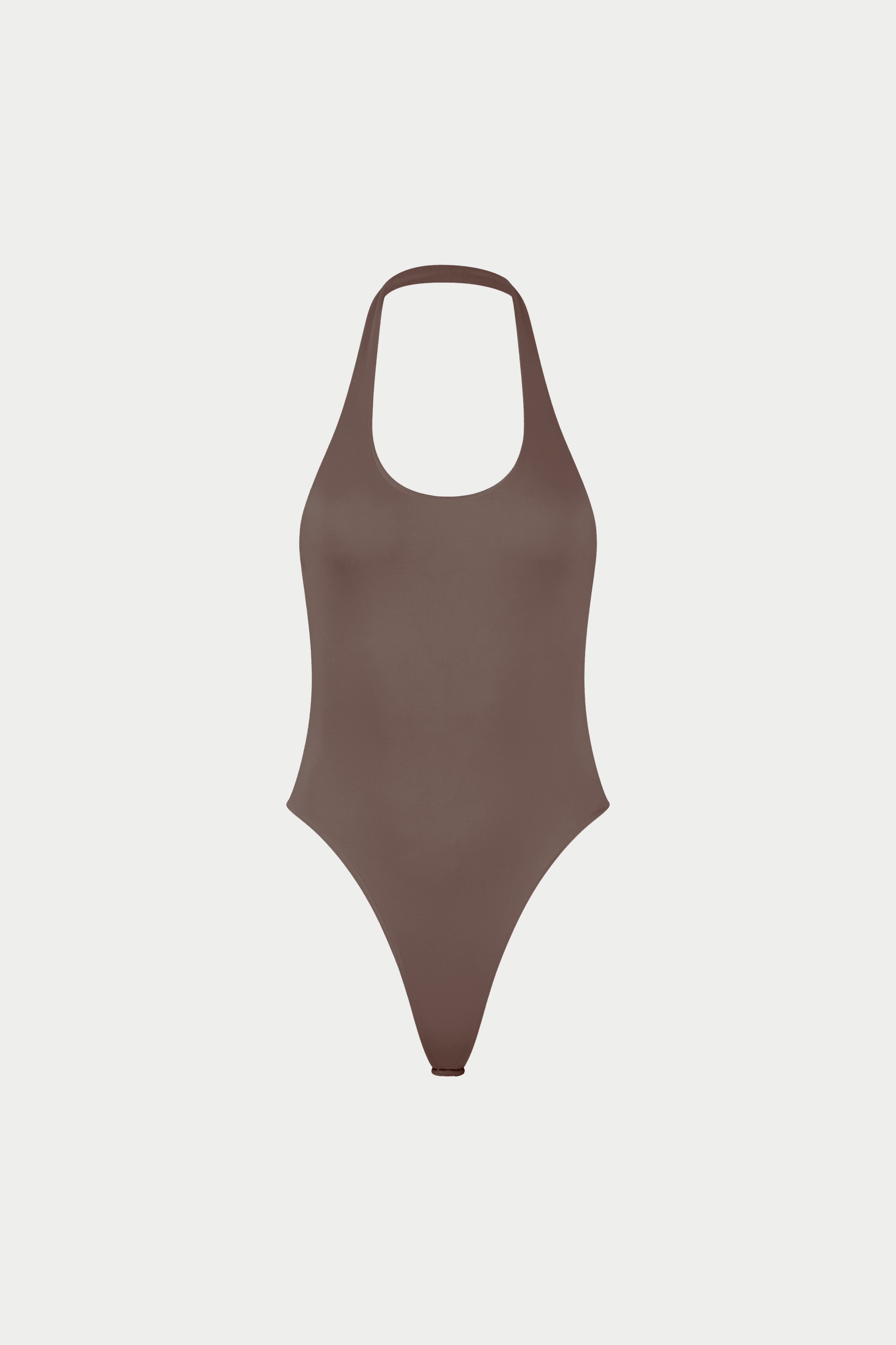 SCOOP NECK BODYSUIT - BROWN