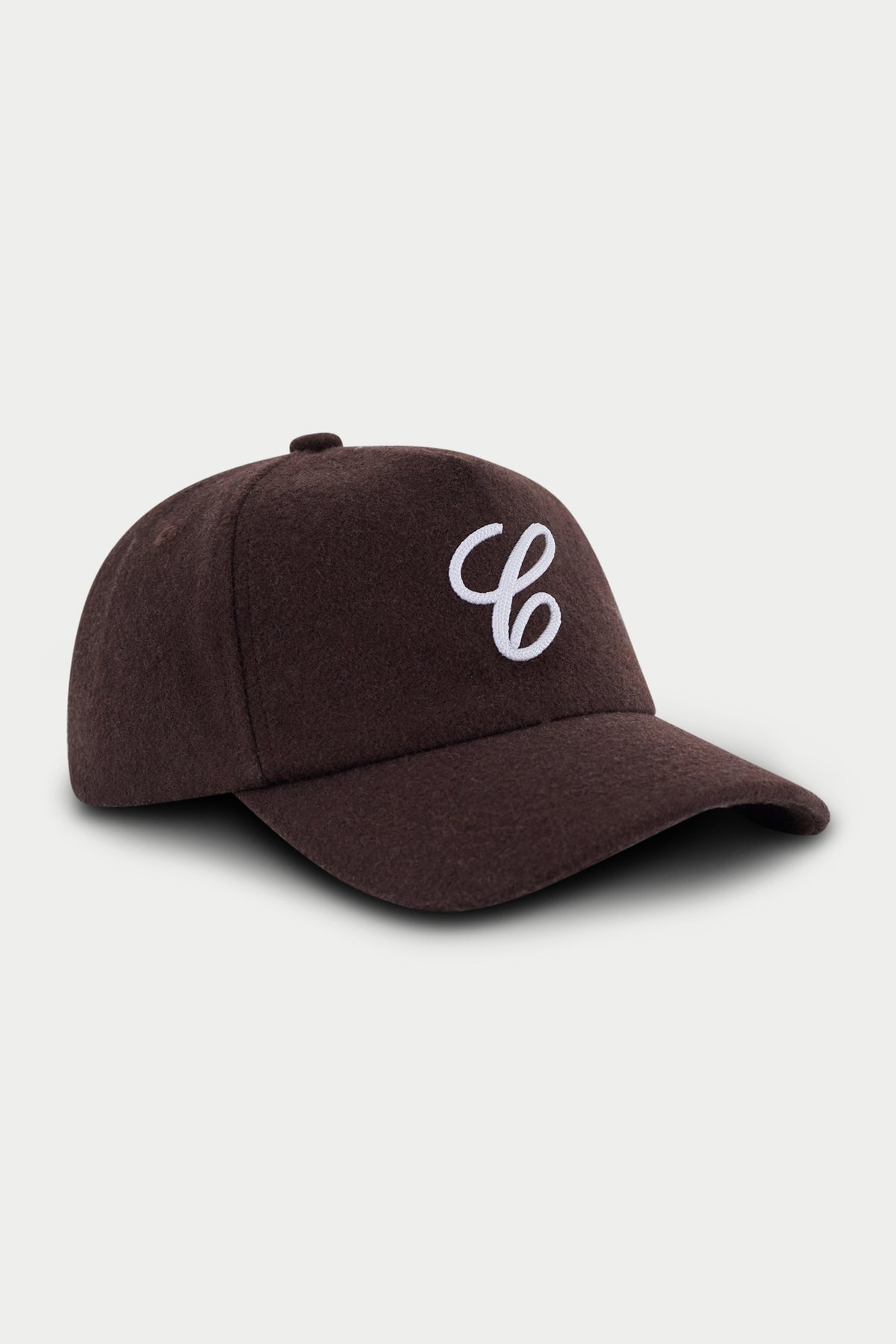 WOOL SCRIPT EMBROIDERED CAP - BROWN