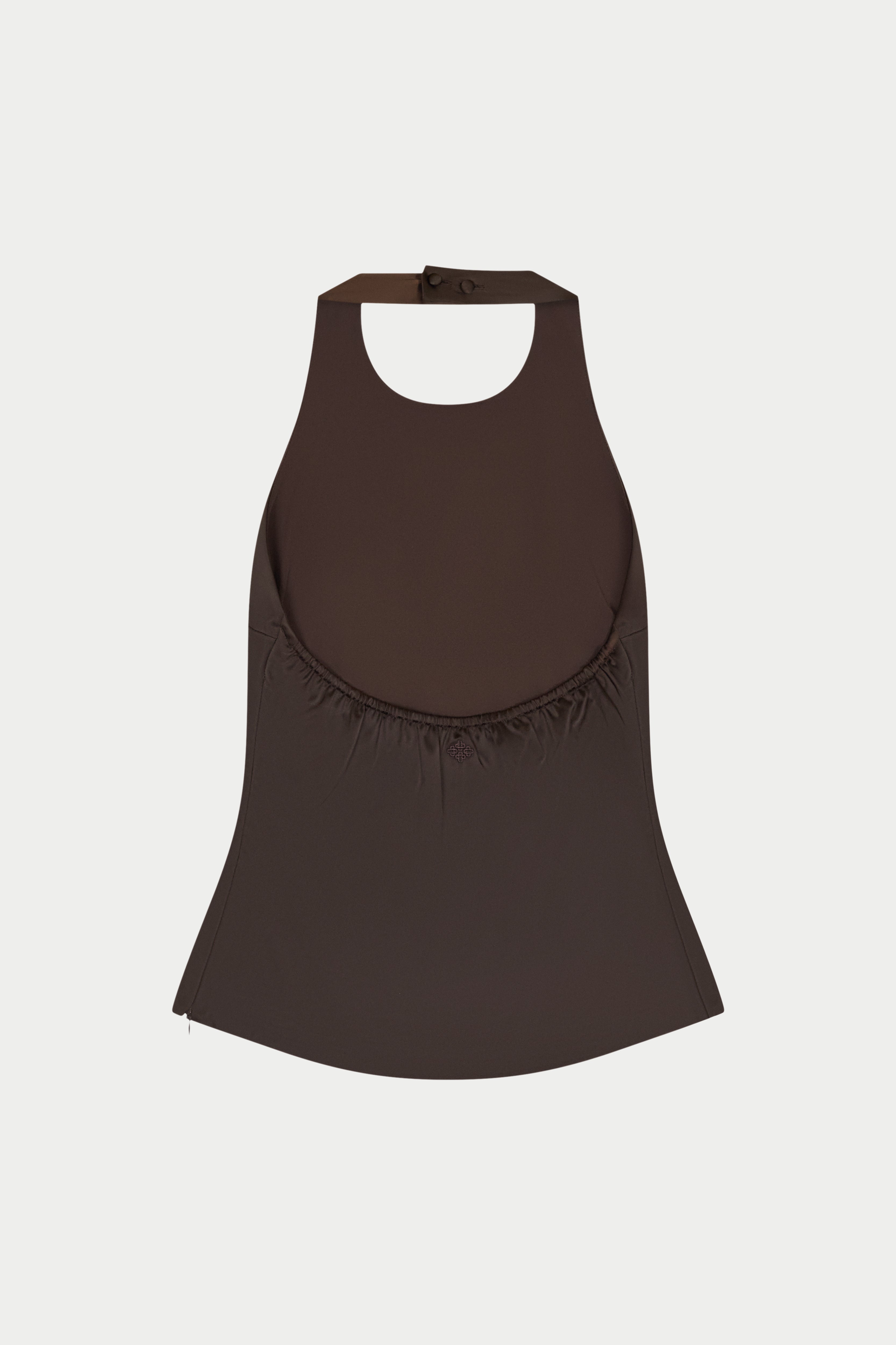 SATIN HIGH NECK TOP - CHOCOLATE