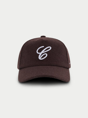 WOOL SCRIPT EMBROIDERED CAP - BROWN