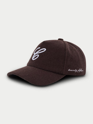 WOOL SCRIPT EMBROIDERED CAP - BROWN