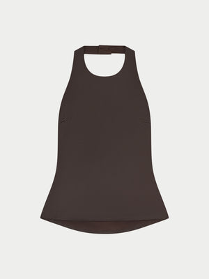 SATIN HIGH NECK TOP - CHOCOLATE