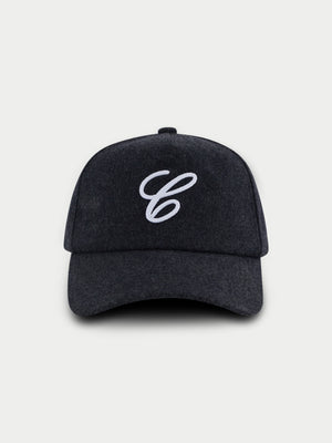 WOOL SCRIPT EMBROIDERED CAP - CHARCOAL