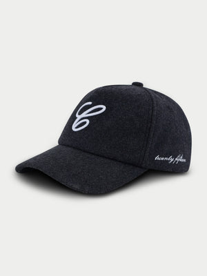 WOOL SCRIPT EMBROIDERED CAP - CHARCOAL