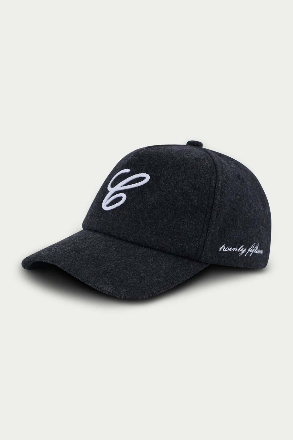 WOOL SCRIPT EMBROIDERED CAP - CHARCOAL