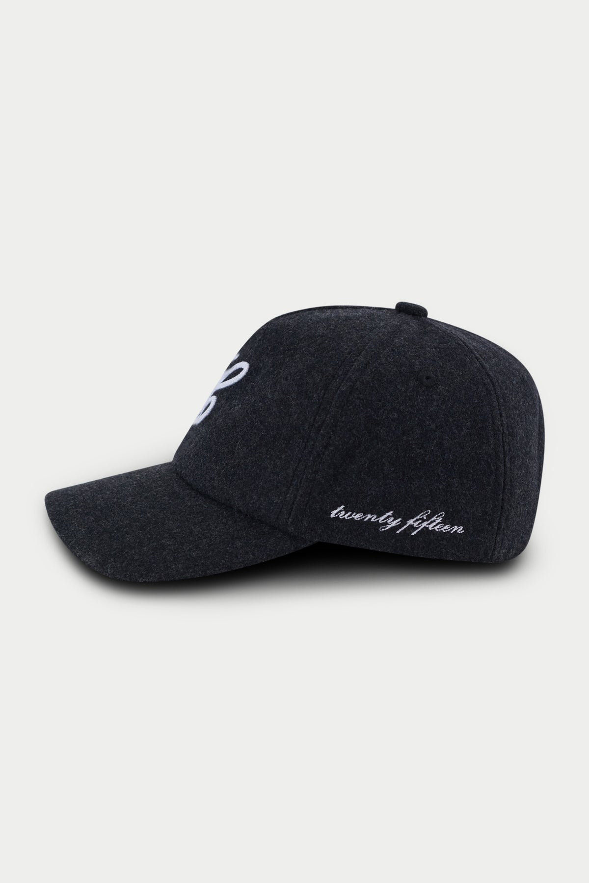WOOL SCRIPT EMBROIDERED CAP - CHARCOAL
