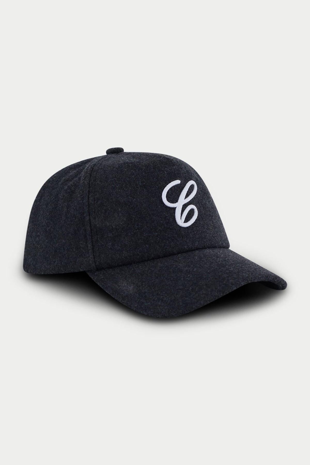 WOOL SCRIPT EMBROIDERED CAP - CHARCOAL